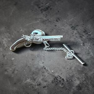 Vintage Sterling Silver Flintlock Pistol Tie Tack Tie Clasp Tie Pin IC Ster.